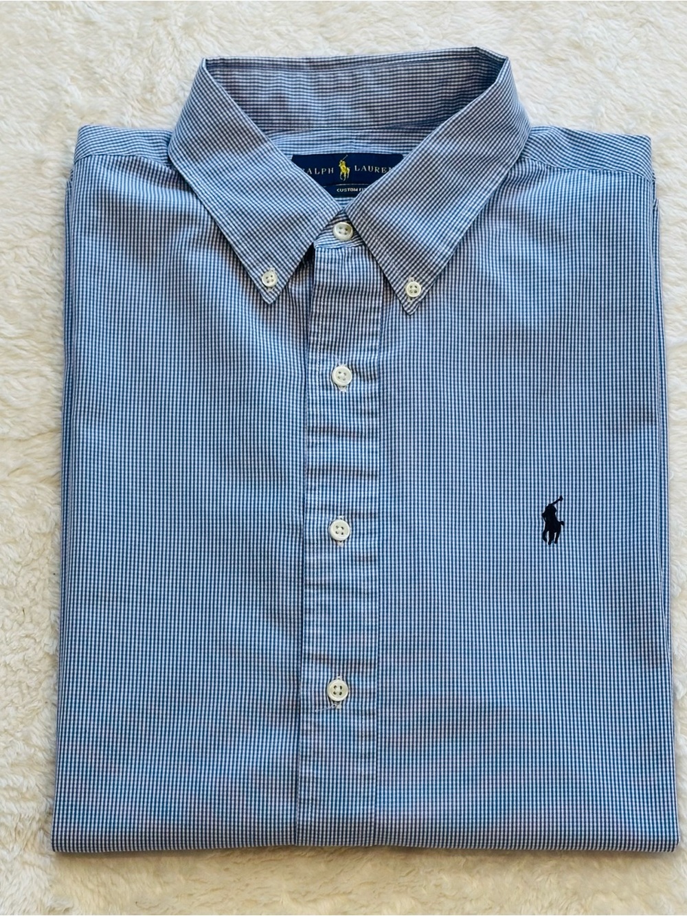 Polo Ralph Lauren Shirt Mens XL Custom Fit Blue Gingham Button Down 24.5x30.5